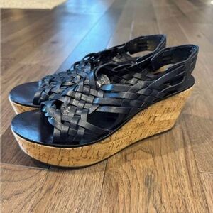 Tory Burch Black Wedge Sandals with Cork Heel
